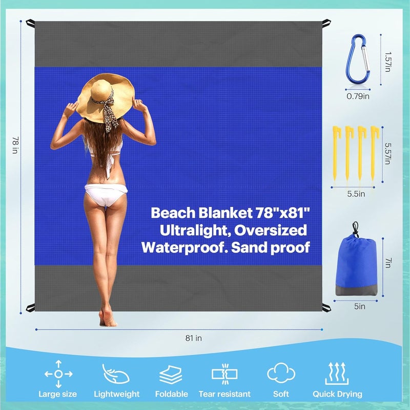 Easyfun Beach Blanket Sandproof Oversized, 79''×83'' Extra Large Beach Mat, Portable Picnic Mat for Travel Camping Hiking, Lightweight Beach Essentials Family Water Resistant Mat Nylon 210T - Image 2